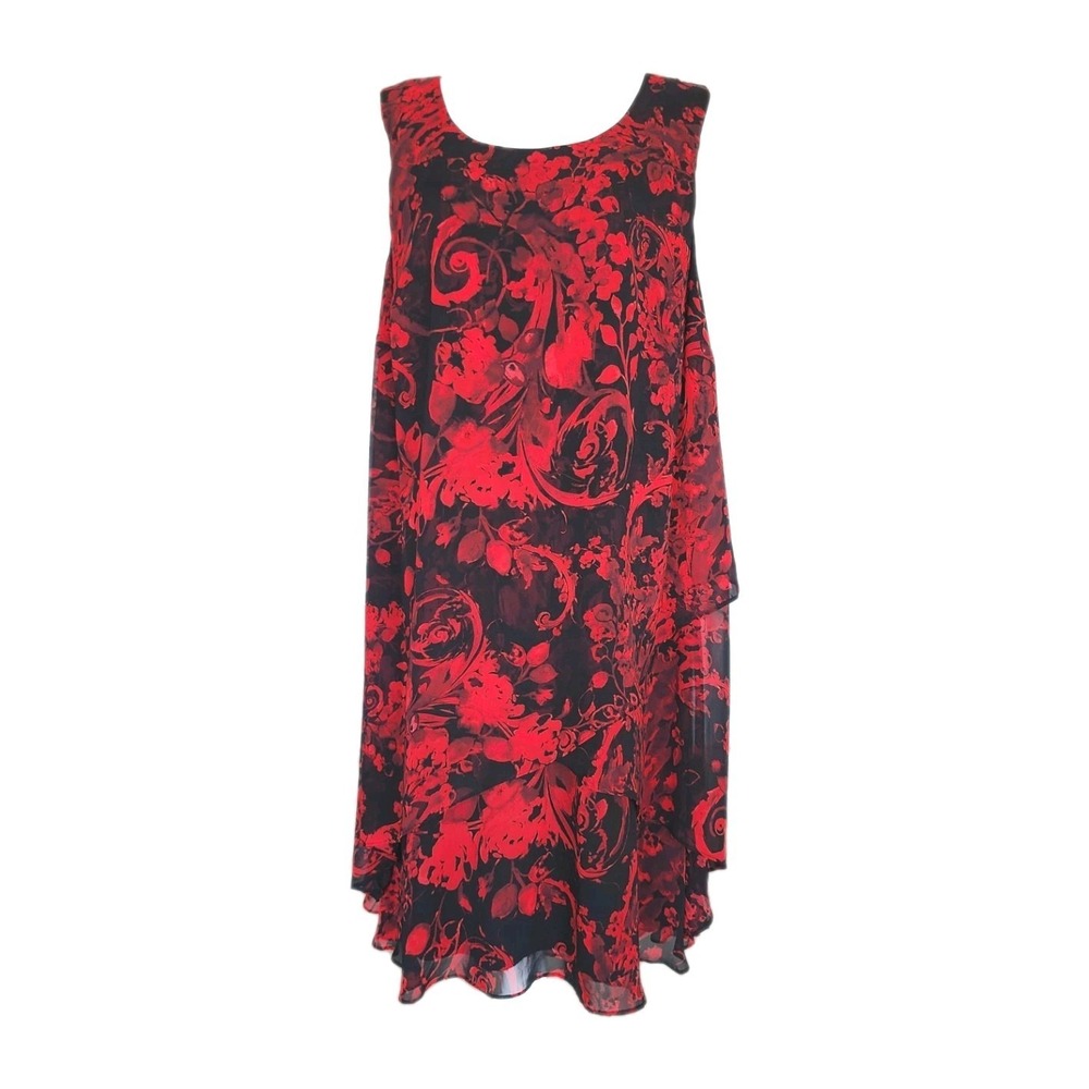 Connected Apparel Sheath Dress Womens 20W Tiered Red Black Floral Career Casual